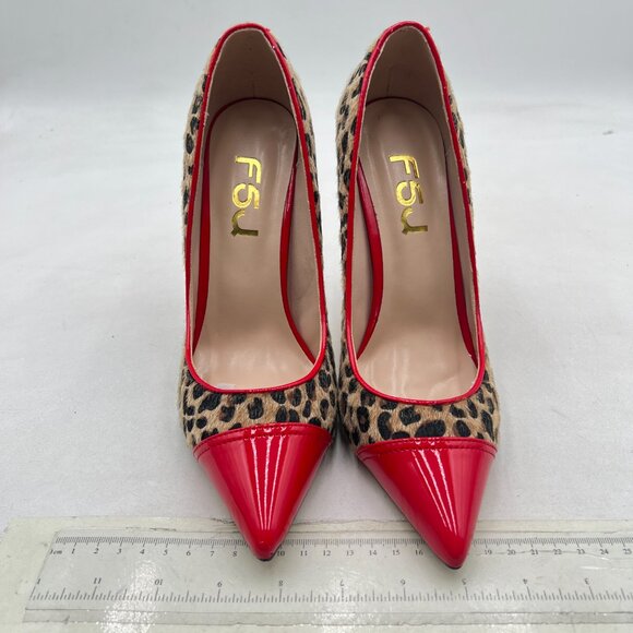 FSJ Red Sexy Leopard Printed Dress Shoes Pointy Toe High Heels Pumps - Picture 3 of 8